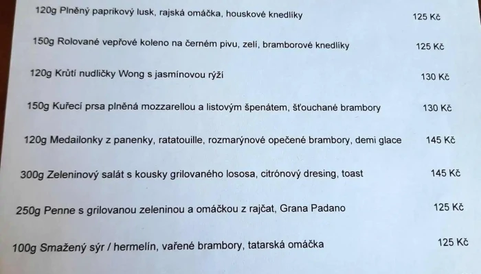 Restaurace U Kata -  Menu - Vnitřní Město