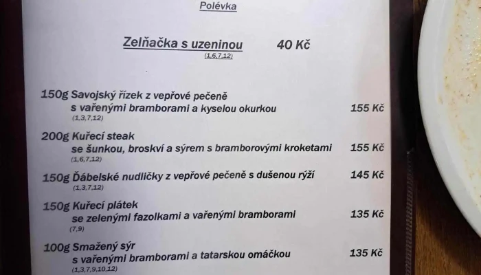 Restaurace U Kohouta -  Menu - Žižkova 142