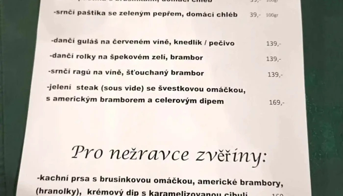 Restaurace U Kostelicka Menu - Kolín V