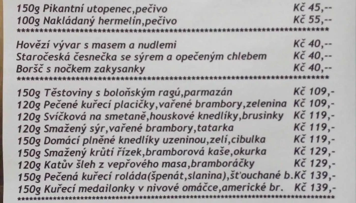 Restaurace U Kovaru Menu - Masarykovo Nám. 103
