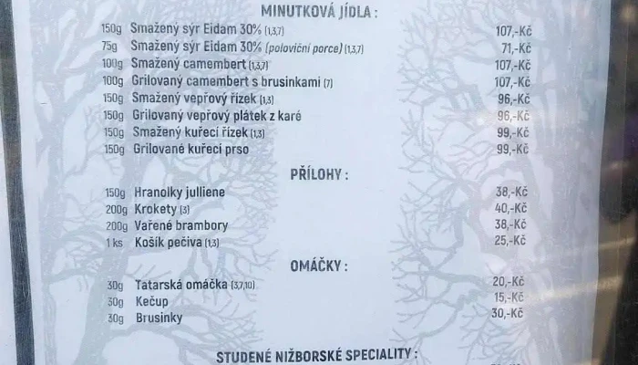 Restaurace U Lipy Menu - Křivoklátská 26