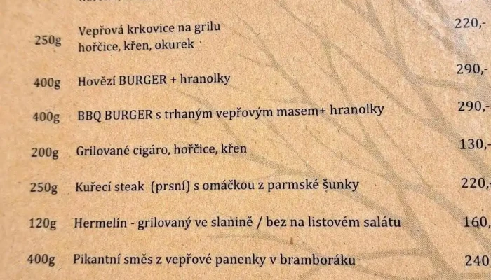 Restaurace U Lipy Menu - Za Drahou Ii 51