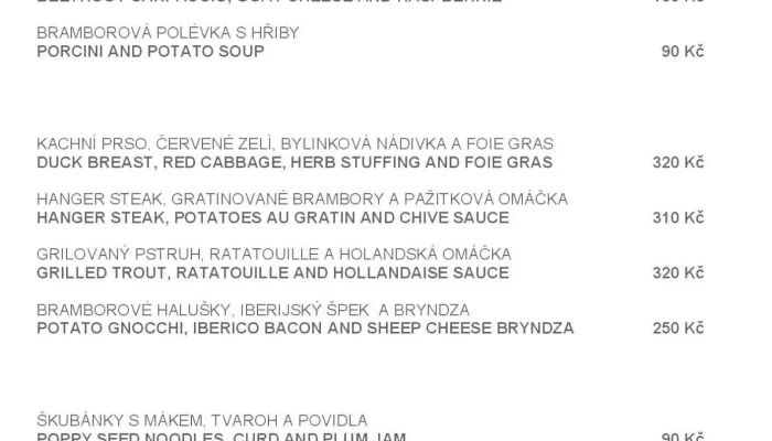 Restaurace U Maliru1543 Menu - Malá Strana