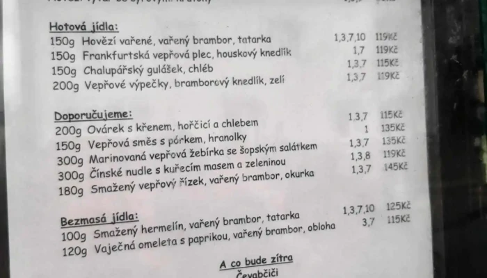 Restaurace U Mendliku Menu - Debř