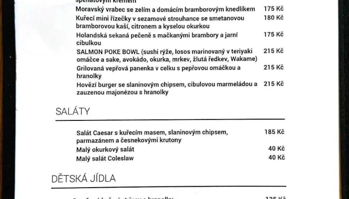 Restaurace U Mikese Menu - Zahradnická 1907