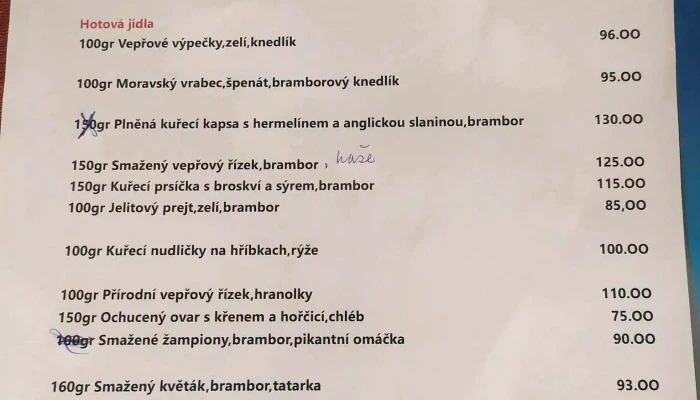 Restaurace U Muzea -  Menu - Velké Karlovice