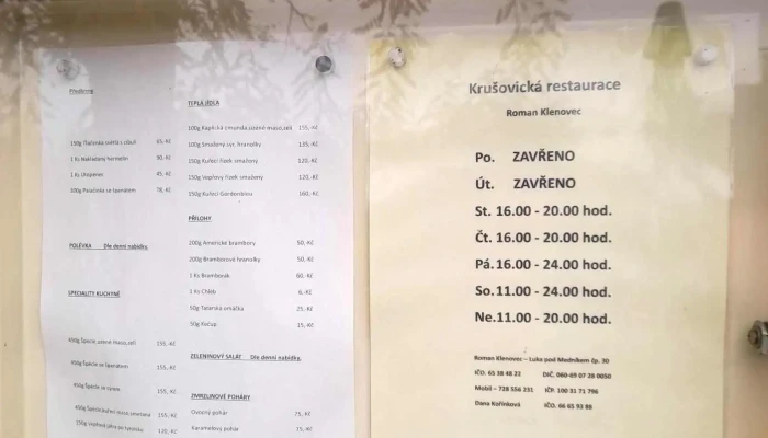 Restaurace U Nadrazi Menu - Luka Pod Medníkem
