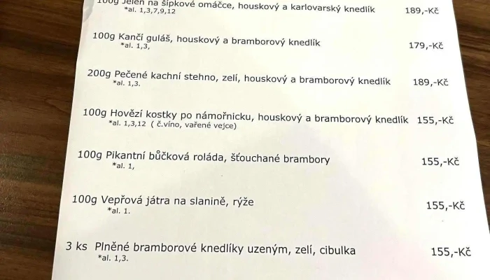 Restaurace U Pramene -    Klubovna Zahradkaru Kersko Menu - Hradištko-sadská