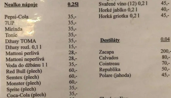 Restaurace U Sokola -  Menu - Tyršovo Nám. 27