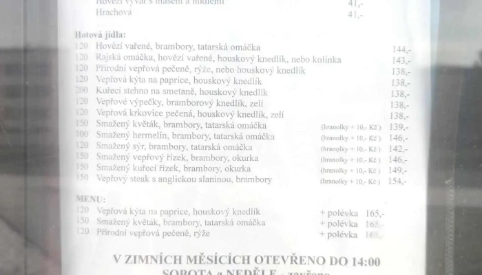 Restaurace U Vrtisku Menu - Pěší 194