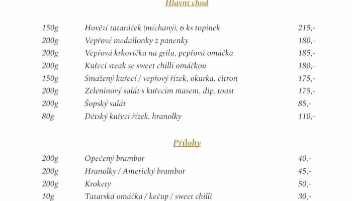 Restaurace U Zamku Menu - Zámecký Obvod 29