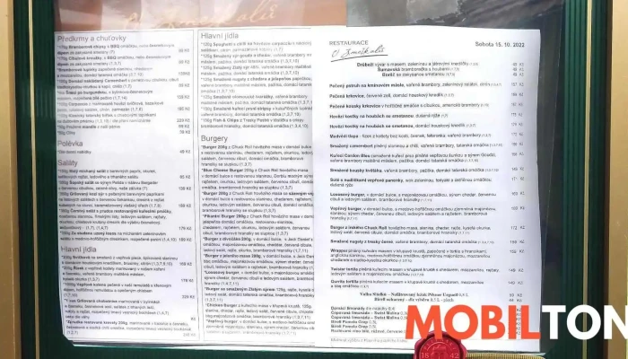 Restaurace U Zmeskalu Menu - Masarykovo Nám. 62