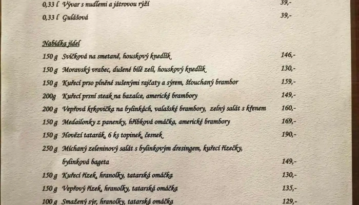 Restaurace Valach -  Menu - Přerovská 115