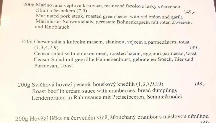 Restaurace Ve Dvore Menu - Pohraniční 333