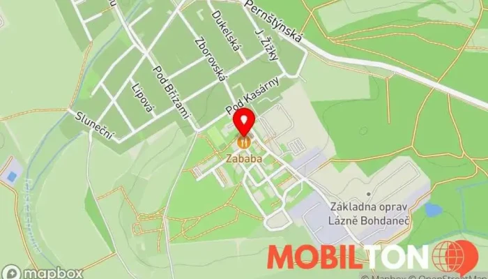 mapa Restaurace Zababa Restaurace, Bowling / Kuželky, Hudební producent, Kulečníková herna, Sauna, Squashový kurt v Na Lužci 705