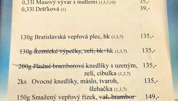 Restaurace Zelezna Menu - Železná
