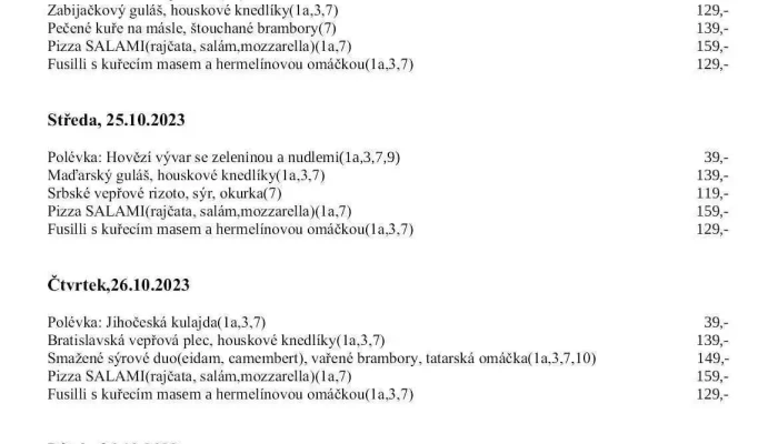 Restaurace Zimak Menu - Lacinova 1720