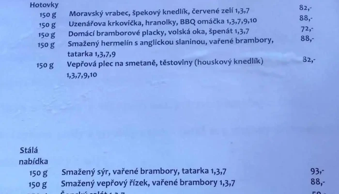Restaurant Central Menu - Husovo Nám. 140