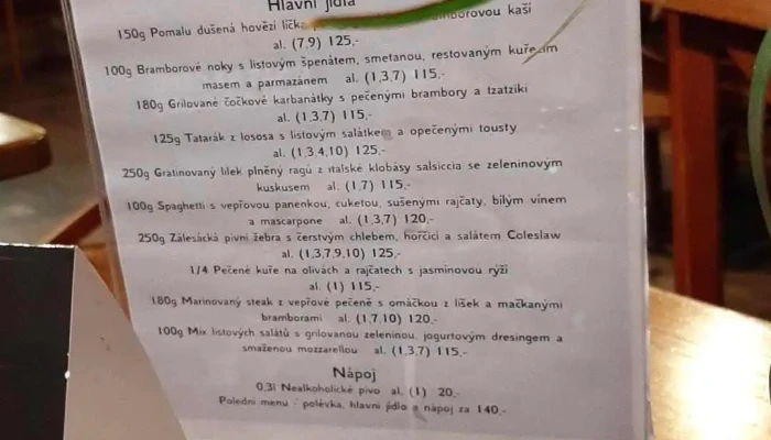 Restaurant Corona -  Menu - Tyršova 214