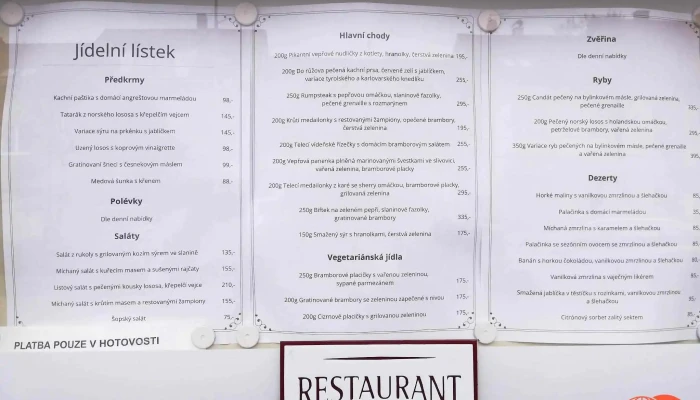 Restaurant Jansa -  Menu - Čsl. Armády 173