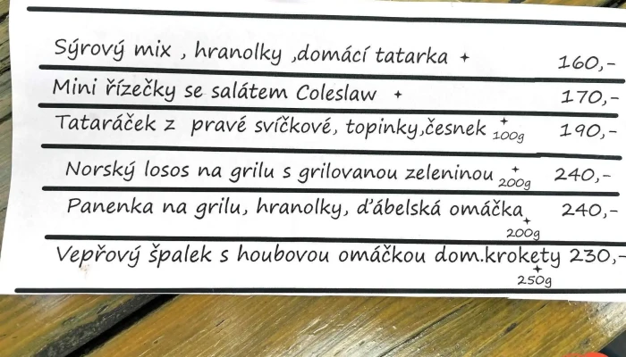 Restaurant Penzion Pohoda -  Menu - Pod Studánkou 968
