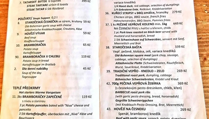Restaurant Stara Praha Menu - Malá Strana