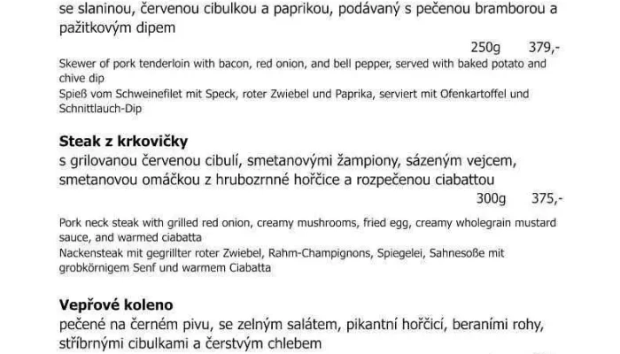 Restaurant Strelnice Kadan Menu - Čechova 147