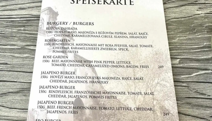Rose Garden Apartments And Restaurant -  Menu - Křížová 18