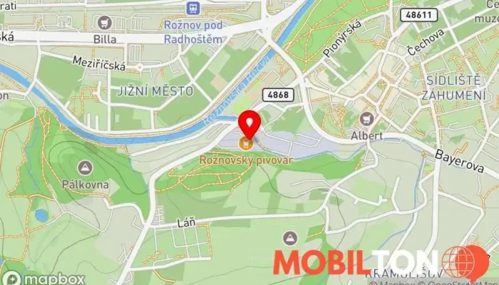 mapa Rožnovský pivovar Restaurace v Pivovarská 6