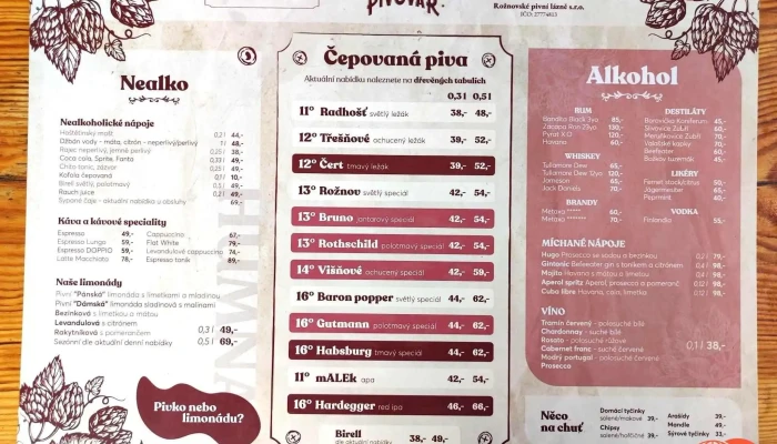 Roznovsky Pivovar Menu - Pivovarská 6