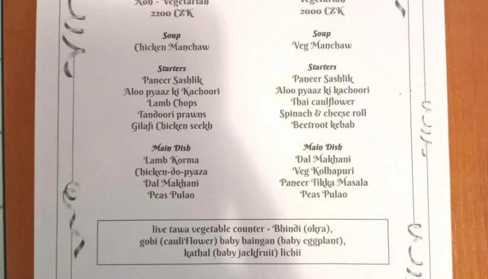 Sangam Indian Restaurant -  Menu - Karlín
