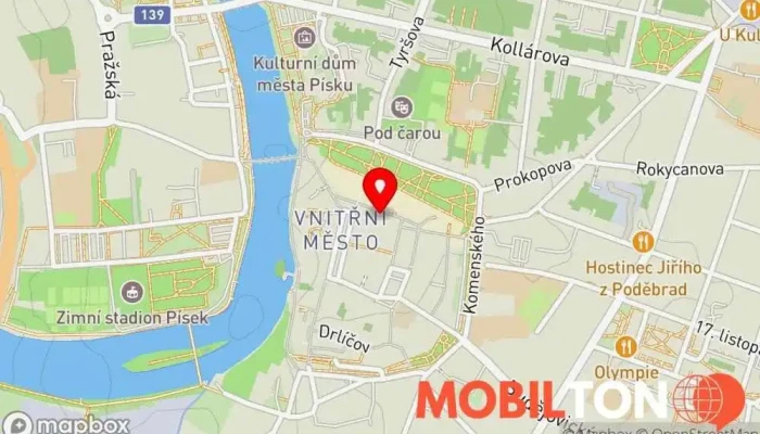 mapa Servis mobilů Písek - Opravy mobilů iPhone, Samsung, Xiaomi Opravna mobilních telefonů v Vnitřní Město