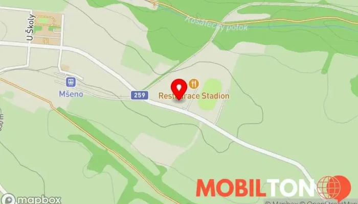 mapa SK Mšeno z.s. Restaurace, Dětský tábor, Hostel, Sportovní komplex v Boleslavská 398