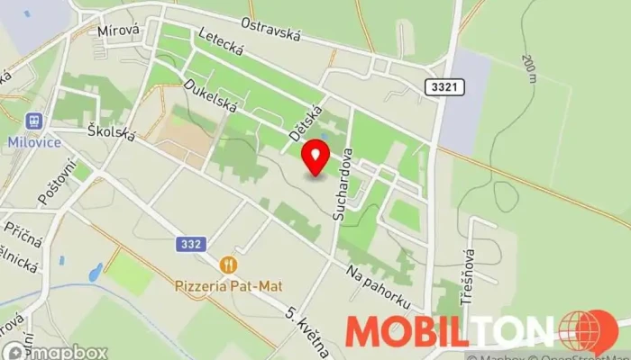 mapa Školní Jídelna Milovice Restaurace v Dukelská 320