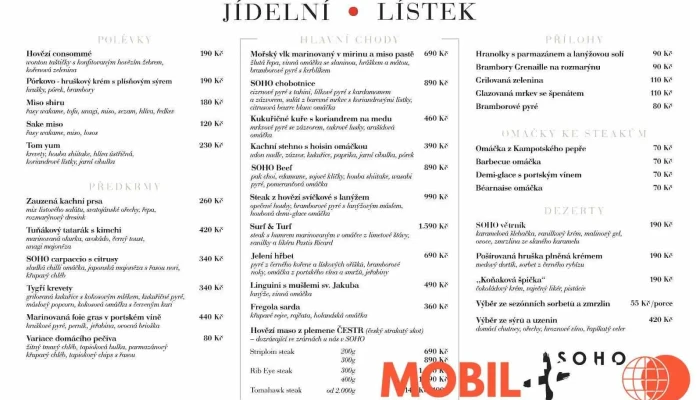 Soho Restaurant Lounge Menu - Praha 4