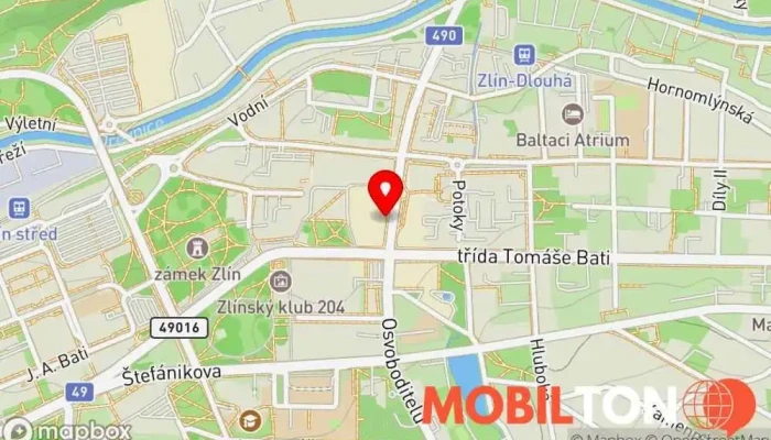 mapa SPACE mobilní telefony Zlín Prodej mobilních telefonů v OC Zlaté Jablko, nám. Míru 174