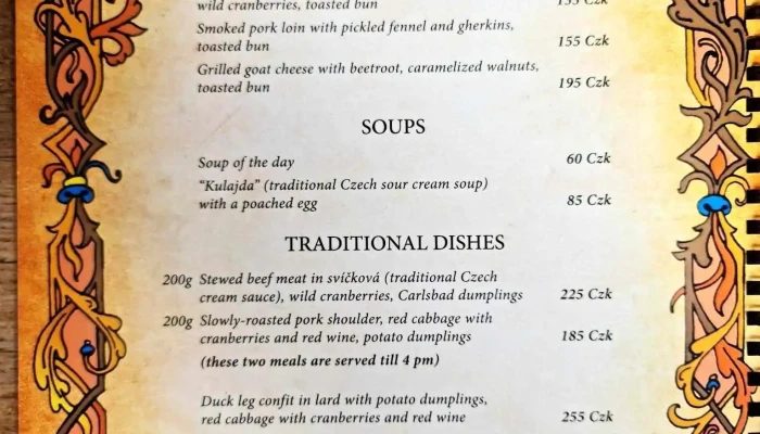 Staroceska Restaurace V Ruthardce Menu - Dačického Nám. 15