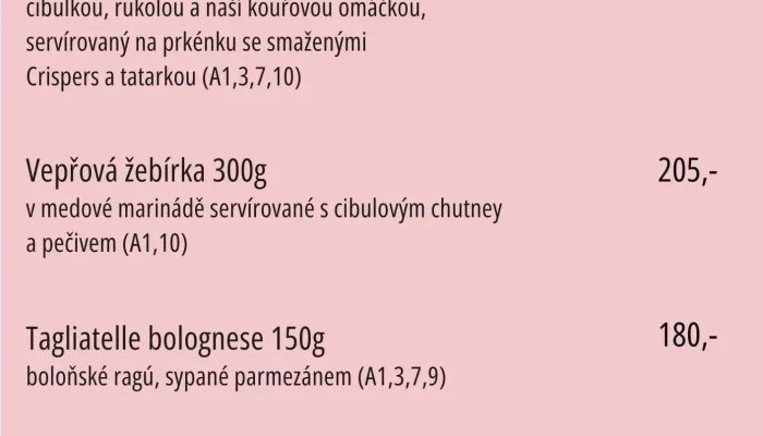 Stary Klub Restaurace -  Menu - Žižkova 243