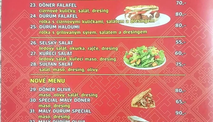 Sultan Pizza Doner Kebab Cz -  Menu - Vašatova 1458