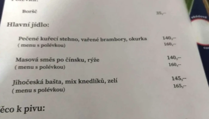 Tankovna U Psenicku Menu - Na Javorce 182