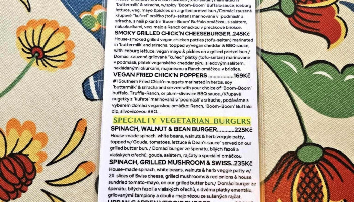The Tavern -  Menu - Vinohrady