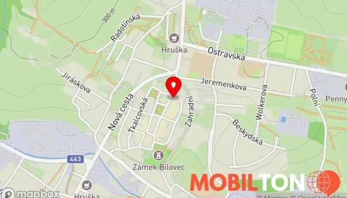 mapa TOPMOBILcz Bílovec Prodej mobilních telefonů, Prodej výpočetní techniky, Opravna mobilních telefonů v Slezské nám. 27/26