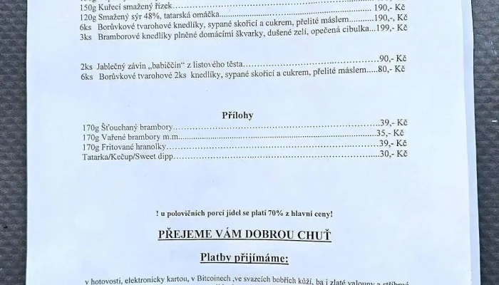 Tradicni Hostinec Vrist Menu - Vříšť