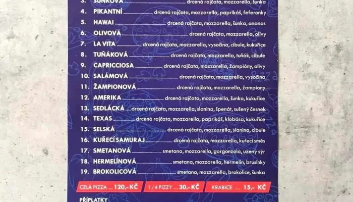 Turbo Pizza Klasterec Nad Ohri Menu - Petlérská 699