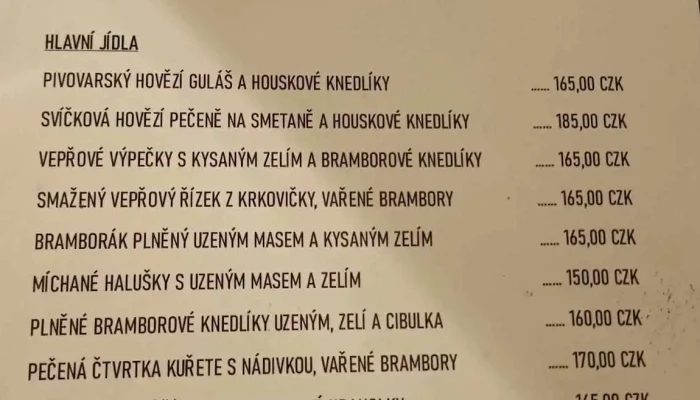 Turnov -  Menu - Příhrazy