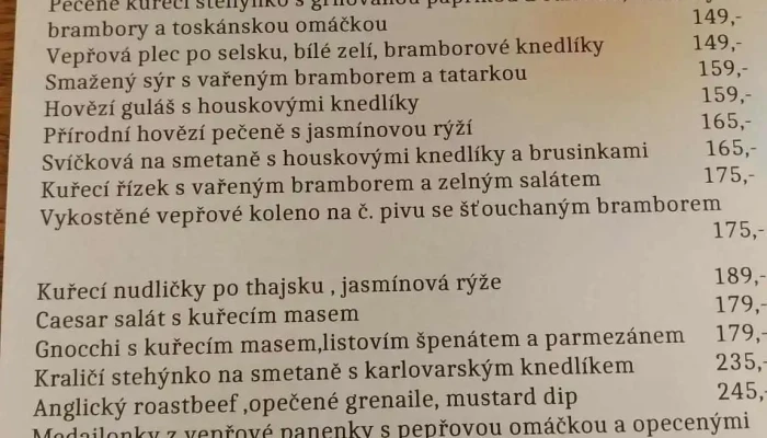U Krale Vaclava Menu - Masarykova 218/38