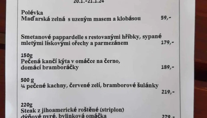 U Tesouna Menu - Želivec
