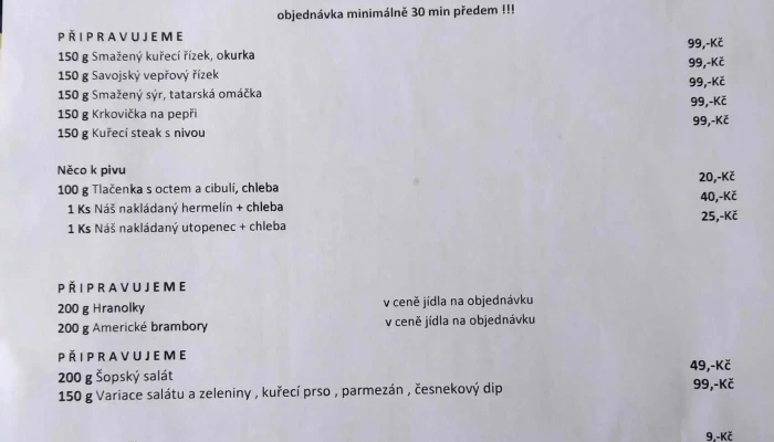U Zivce Menu - Lobeček