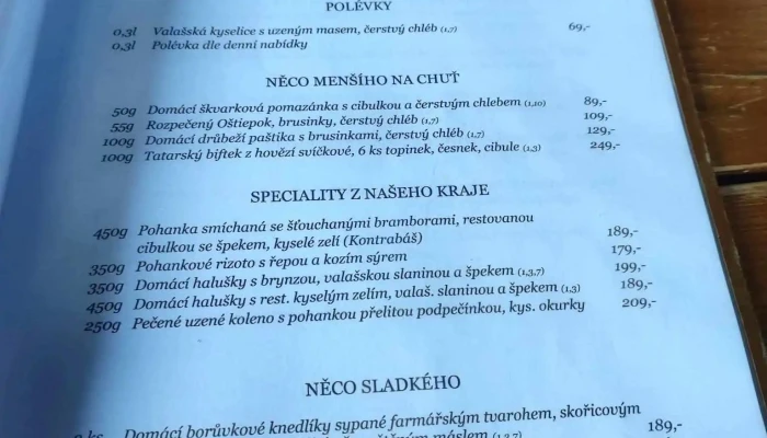 Valasska Hospoda U Janika   Restaurace Frenstat Menu - Horečky 890