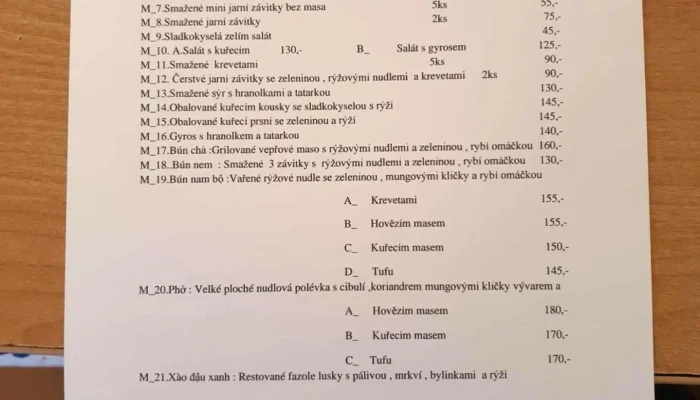 Vietnamska Bistro Menu - Plzeňská 44